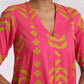 trueBrowns Pink Cotton Print A-line Kurta Set | Swadesiicart