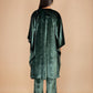 trueBrowns Olive Green Velvet Embroidered Kaftan Kurta Set | Swadesiicart