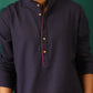 trueBrowns Men's Navy Dobby Textured Kurta | Swadesiicart