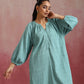 trueBrowns Aqua Blue Cotton Dobby Dress | Swadesiicart