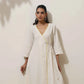 trueBrowns Off White Cotton Linen Angrakha Kurta Pant Set | Swadesiicart