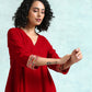 trueBrowns True Red Velvet Yoke Kurta | Swadesiicart