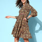 InWeave Women's Brown Kalamkari Print Short Dress - Swadesiicart