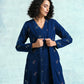 trueBrowns Blue Embroidered Velvet Overlay Jacket | Swadesiicart