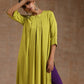 trueBrowns Lime Modal Satin Neck Pleat Kurta Set | Swadesiicart