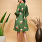 InWeave Women's Green Small Flower Belted Dress - Swadesiicart