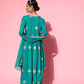 InWeave Women's Teal Nyra Cut Embroidered Kurta Set With Dupatta - Swadesiicart