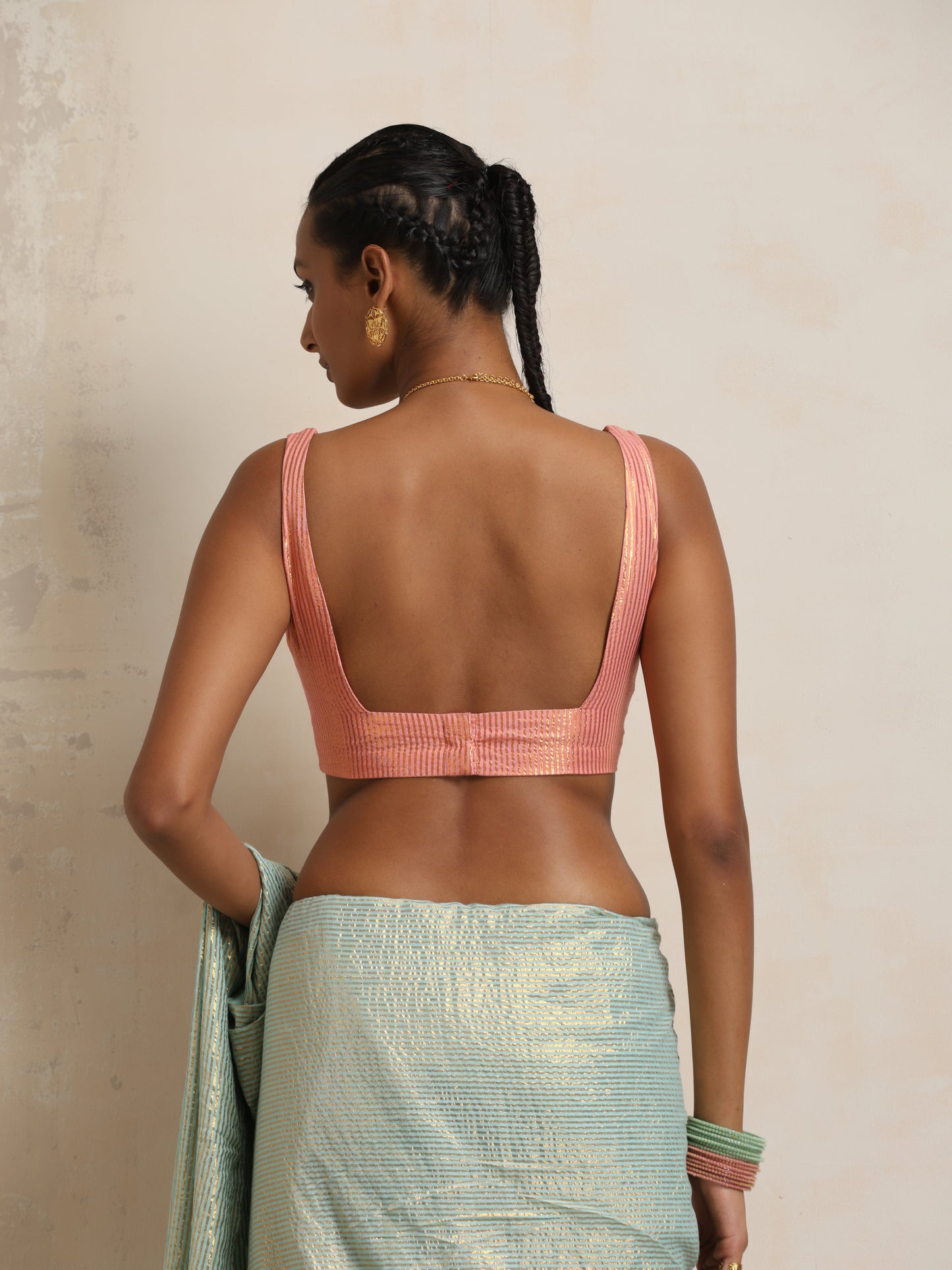trueBrowns Peach Gold Metallic Blouse | Swadesiicart