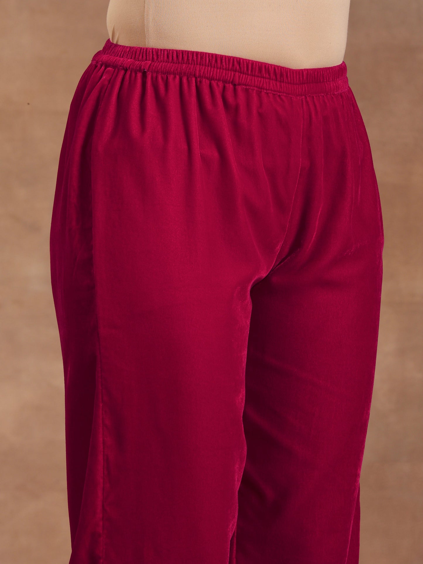 trueBrowns Rani Pink Velvet Pant | Swadesiicart