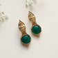 trueBrowns Brass Green Stone Abstarct Earrings - Swadesiicart