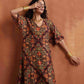 trueBrowns Brown Floral Print Kaftan Kurta Set | Swadesiicart
