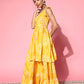 InWeave Women's Yellow Bandhani Motif Shoulder Tie Up Kurta Set - Swadesiicart