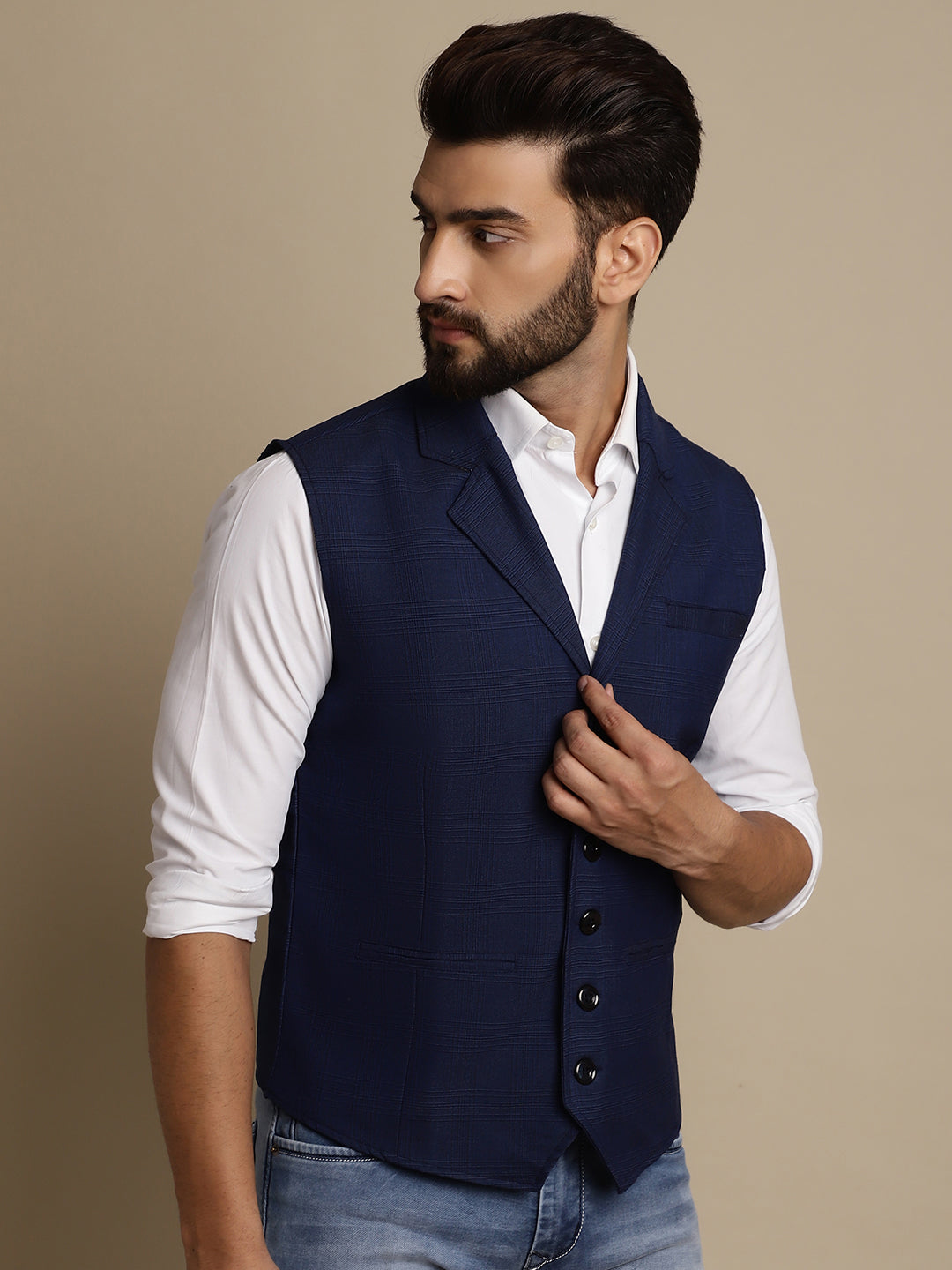 Even Apparels Men's Blue Waistcoat with Notched Lapel | Swadesiicart