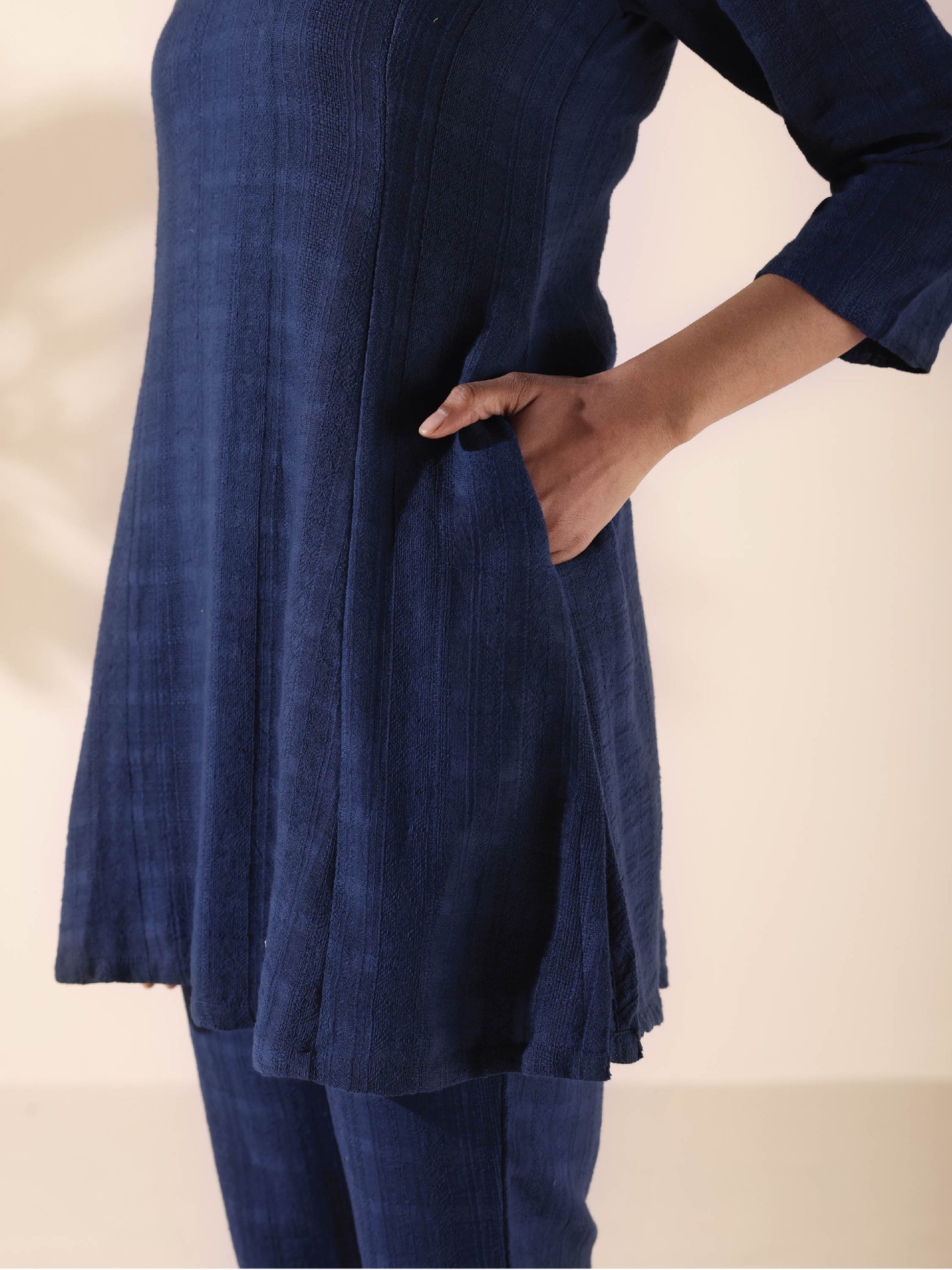 trueBrowns Blue Cotton Dobby Regular Co-ord Set - Swadesiicart