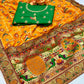 Lorenvalley Fashion Premium Yellow Vichitra Silk Embroidery and Diamond work Both Side Saree - Swadesiicart