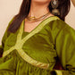 InWeave Women's Olive Mughal Shaan Style Velvet Short Kurta Set - Swadesiicart