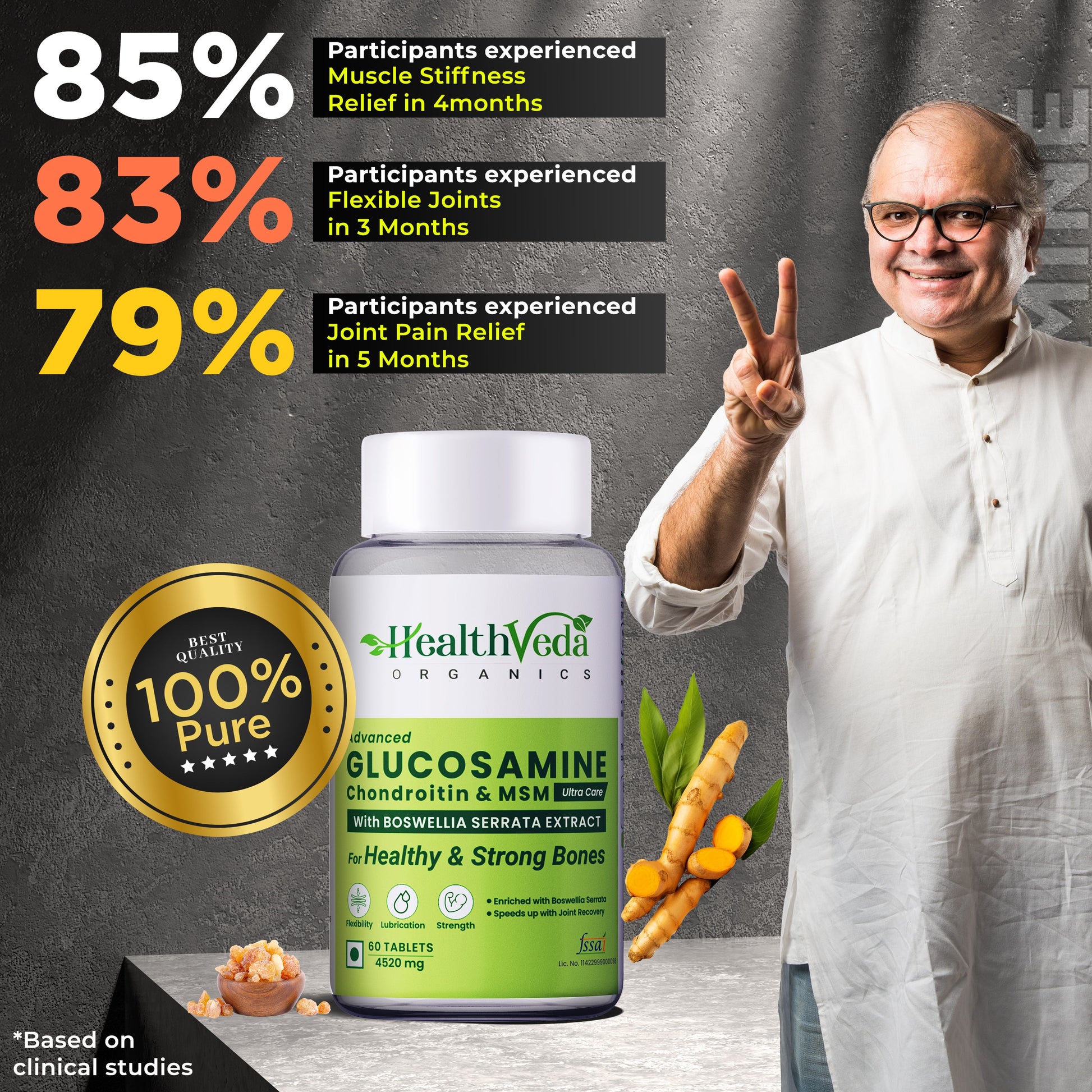 Health Veda Organics Plant Based Glucosamine Chondroitin & MSM Tablets - Swadesiicart