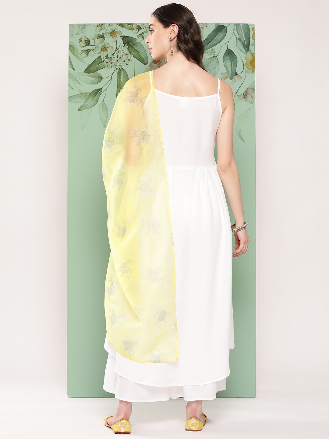 InWeave Women's Strappy Set Cream With Yellow W Chintz Or Dupatta - Swadesiicart