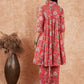 InWeave Women's Red Yellow Floral Print Flared Kurta Pant Set - Swadesiicart