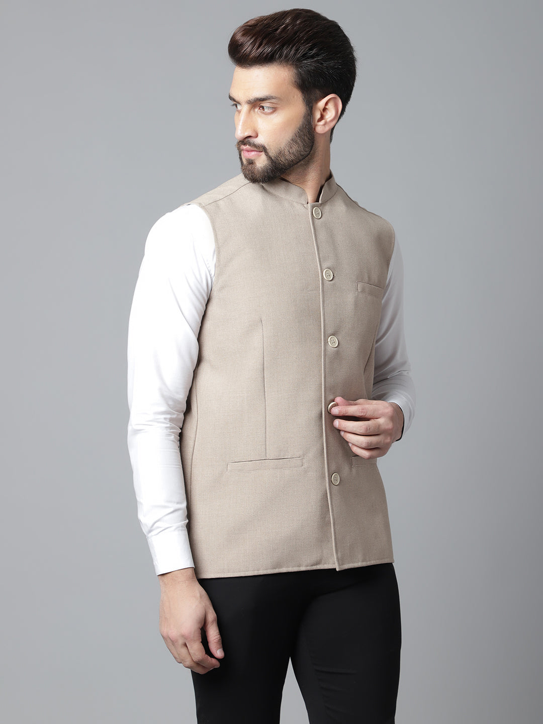 Even Apparels Men's Brown Nehru Jacket With Welt Pockets | Swadesiicart