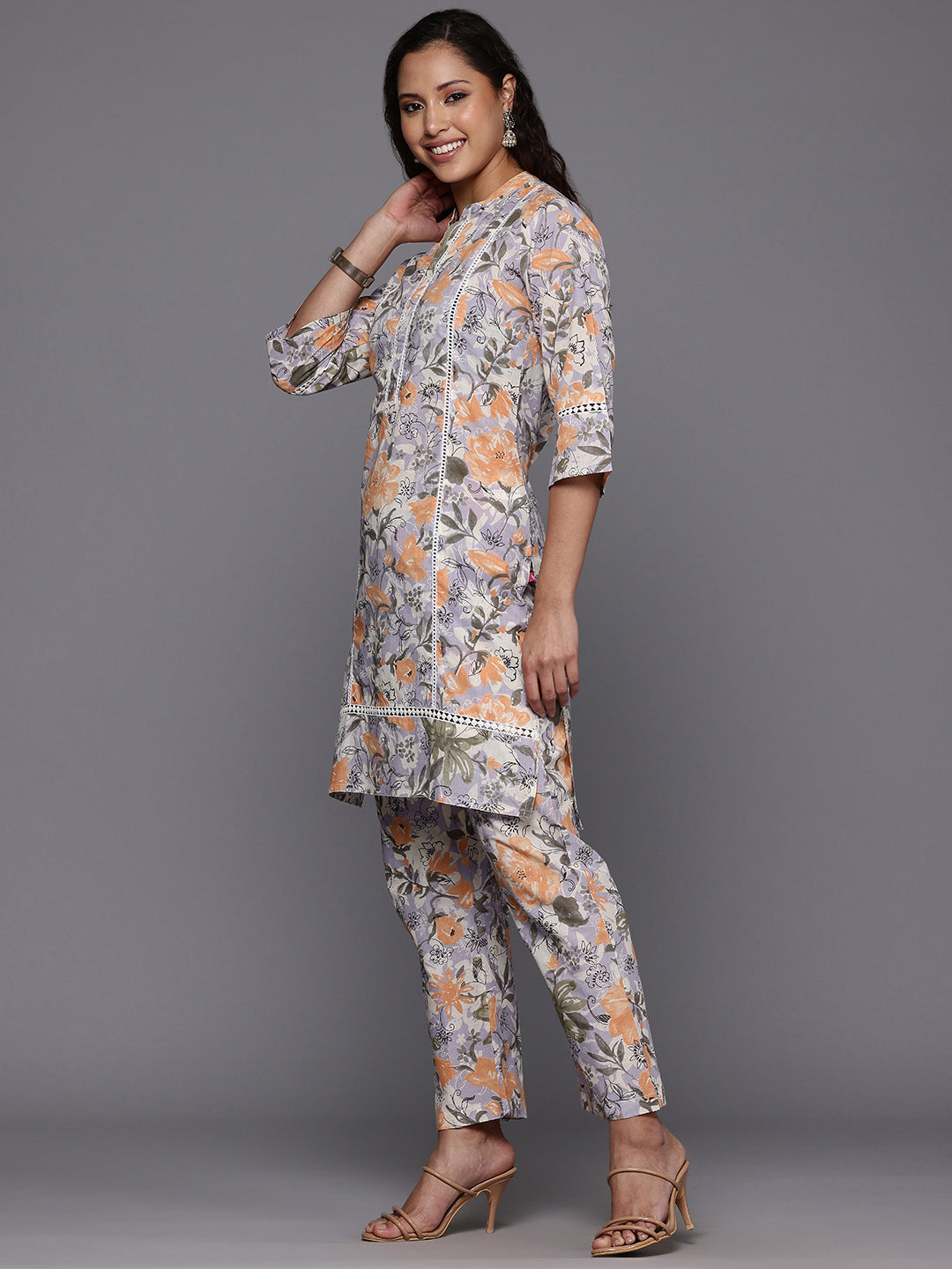 Varanga Women Purple Floral Printed Co-Ord Set - Swadesiicart