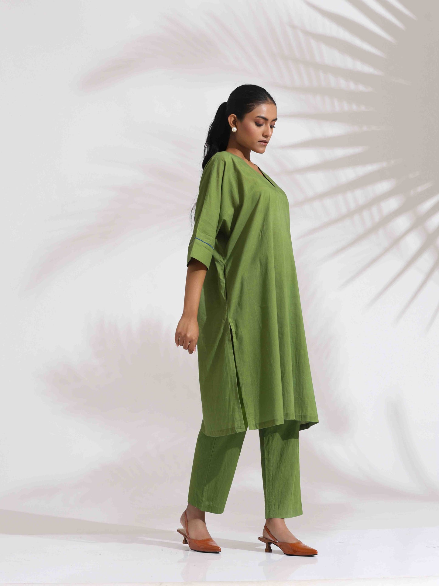 trueBrowns Green Cotton Placement Print Kurta Co-ord Set - Swadesiicart