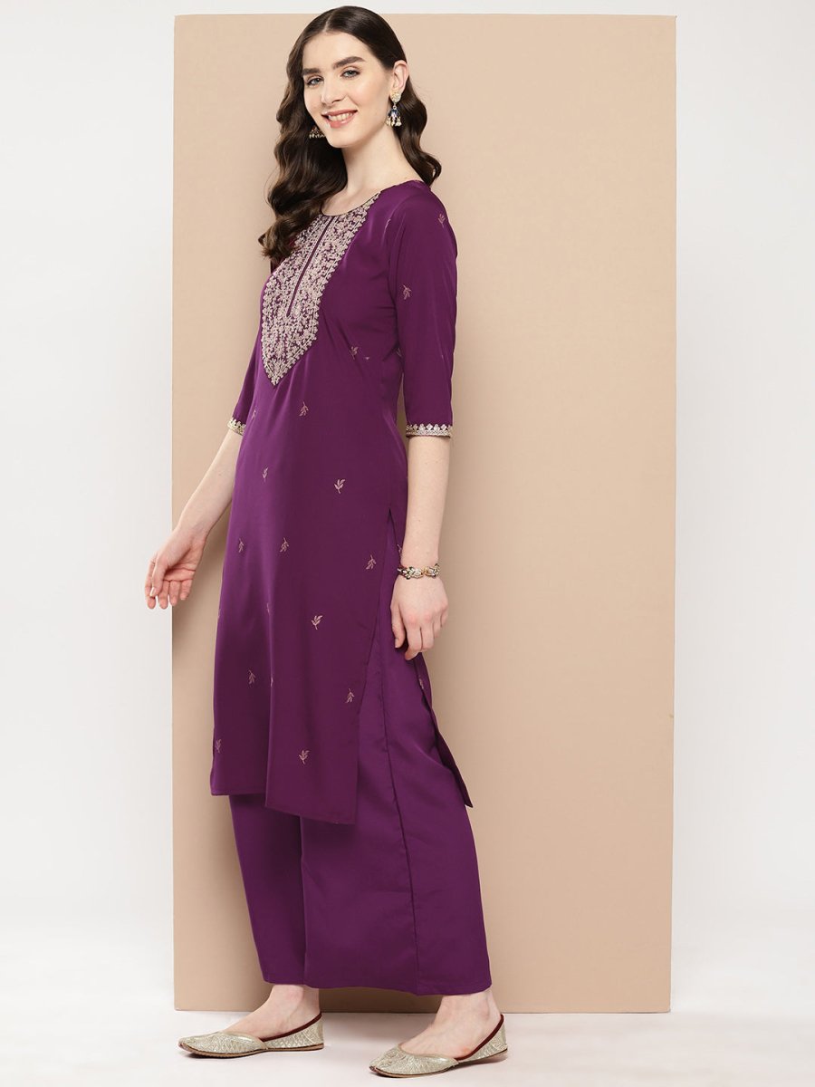 Ahalyaa Women Floral Yoke Design Regular Kurta with Palazzos | Swadesiicart