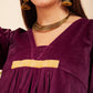 InWeave Women's Wine V Neck Asymmetrical Pleated Velvet Kurta Set - Swadesiicart