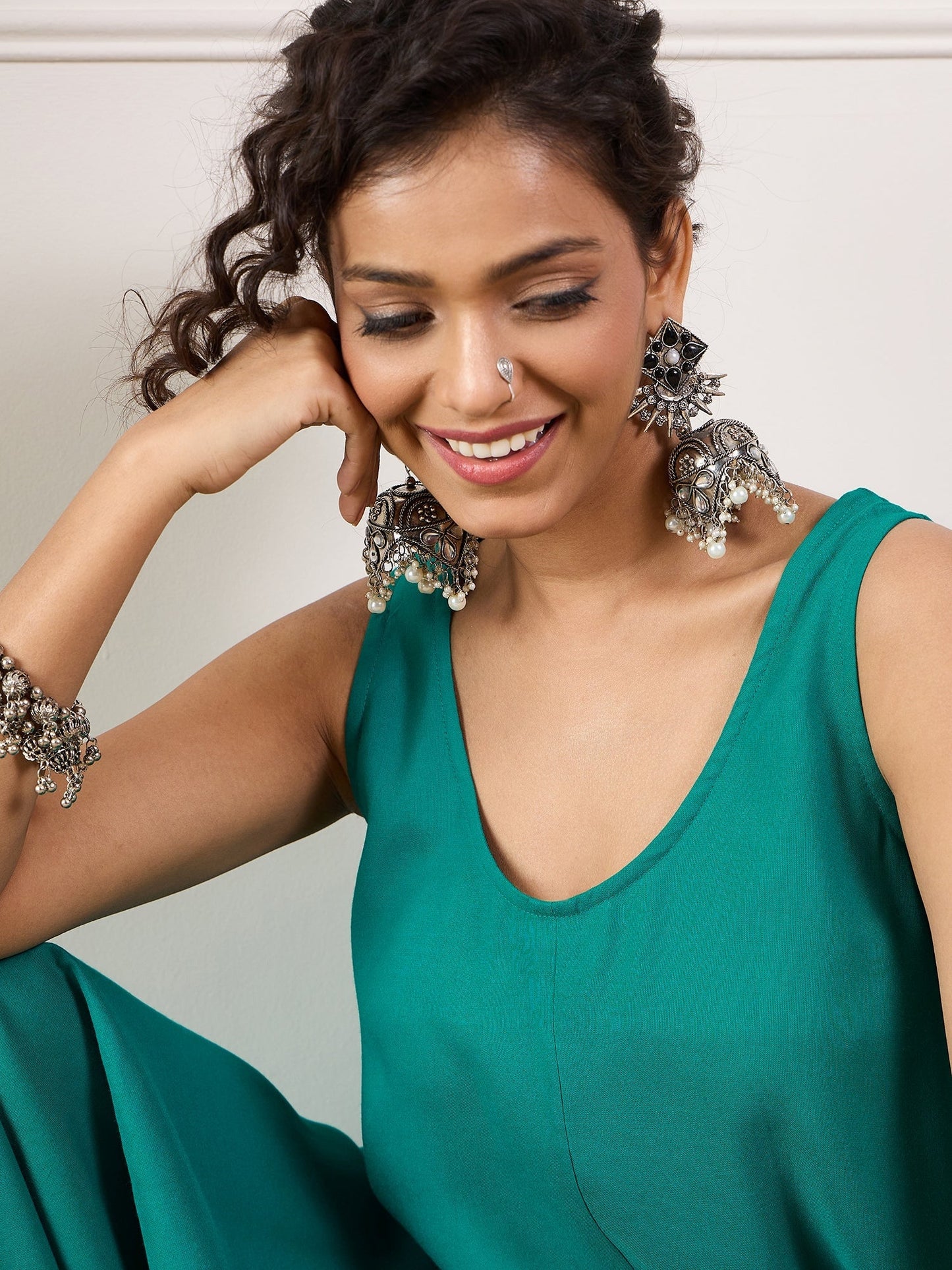 InWeave Teal Round Sleeveless Jumpsuit - Swadesiicart