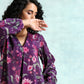 trueBrowns Wine Printed Velvet Neck Pleat Kurta | Swadesiicart