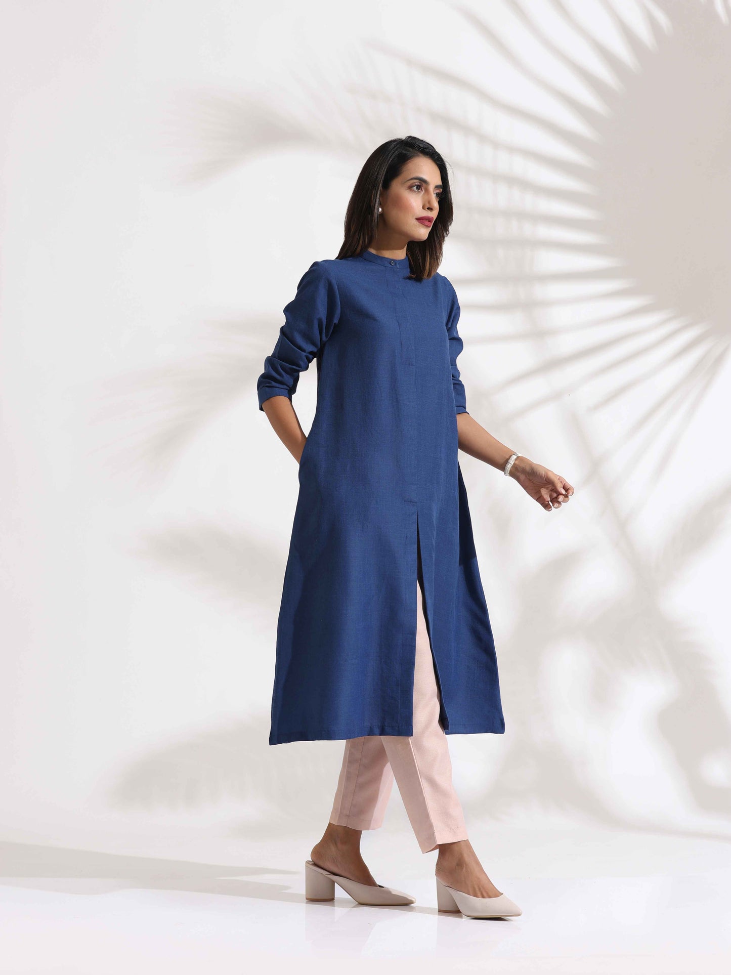 trueBrowns Blue Slub Kurta Set | Swadesiicart