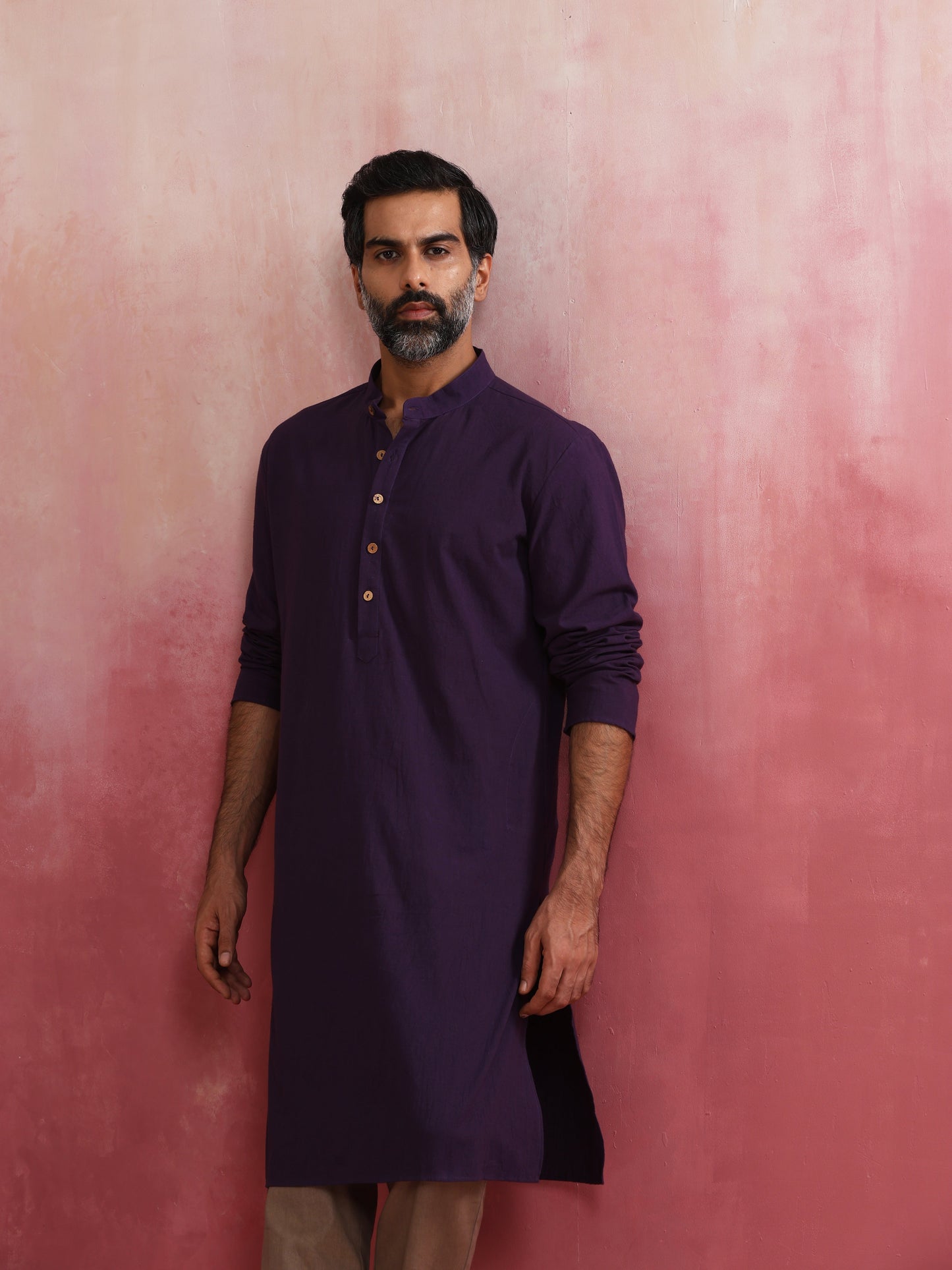 trueBrowns Men's Purple Mandarin Collar Kurta | Swadesiicart