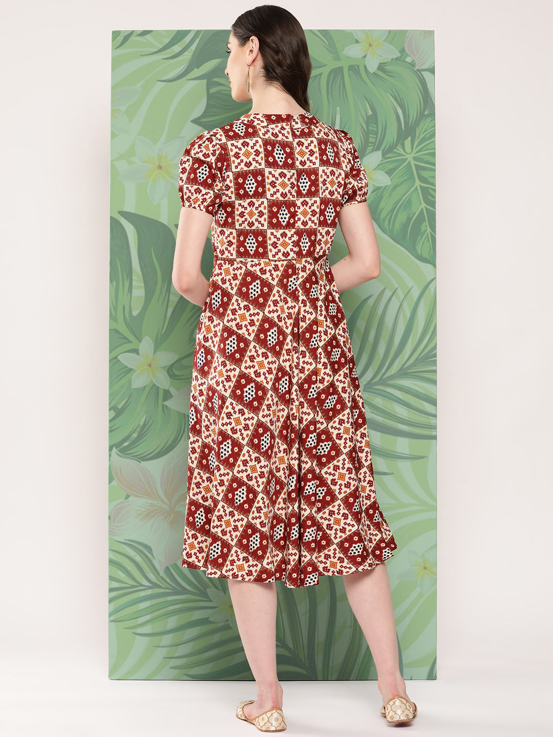 InWeave Women's Maroon Square Dress - Swadesiicart