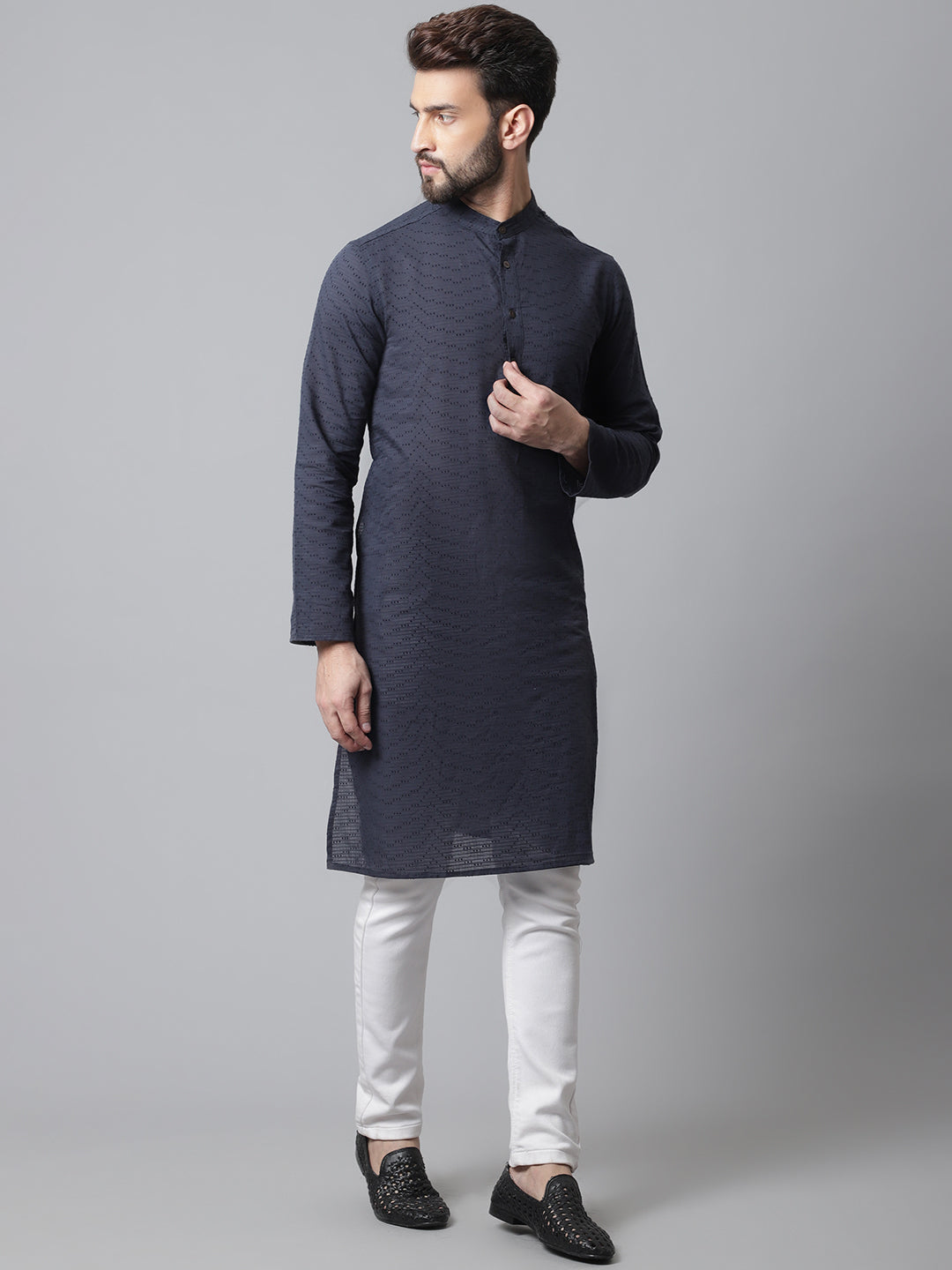 Even Apparels Blue Pure Cotton Kurta With Band Collar | Swadesiicart