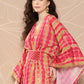 Ahalyaa Women Printed Flared Sleeves Gotta Patti Belted Detail Crepe Kaftan Kurta | Swadesiicart