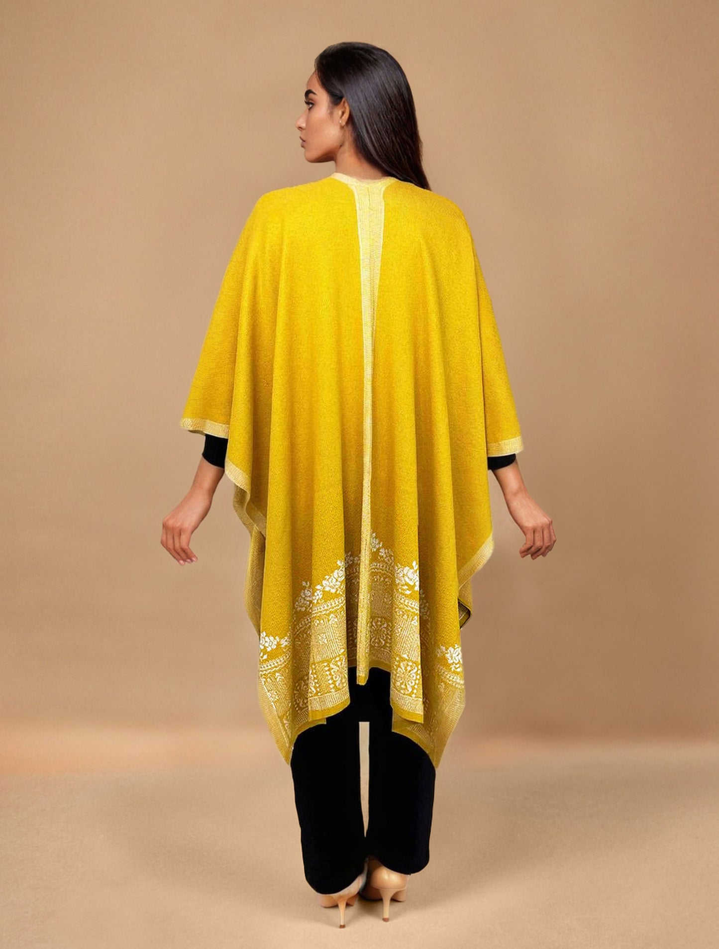 trueBrowns Yellow Woollen Kaftan Cape | Swadesiicart