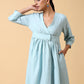 trueBrowns Cotton Linen Light Blue Wrap Dress | Swadesiicart