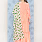 InWeave Women's Peach Tiered Kurta Set With White Pink Lotus Cr Dupatta - Swadesiicart