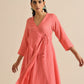 trueBrowns Bright Pink Dobby Angrakha Kurta Pant Set | Swadesiicart