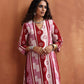 trueBrowns Pink Abstract Print High Slit Kurta Set | Swadesiicart