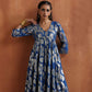 trueBrowns Blue Metallic Flared Anarkali Kurta Set | Swadesiicart