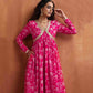 trueBrowns Red Print Flared Anarkali Kurta Set | Swadesiicart