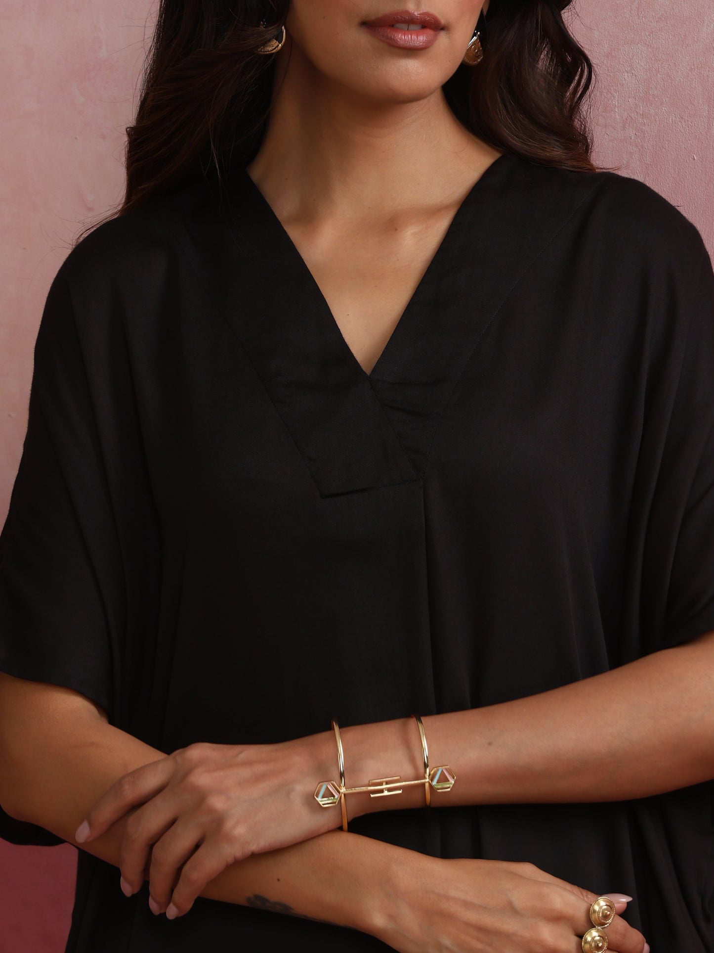 trueBrowns Black Modal Kaftan Kurta Set | Swadesiicart