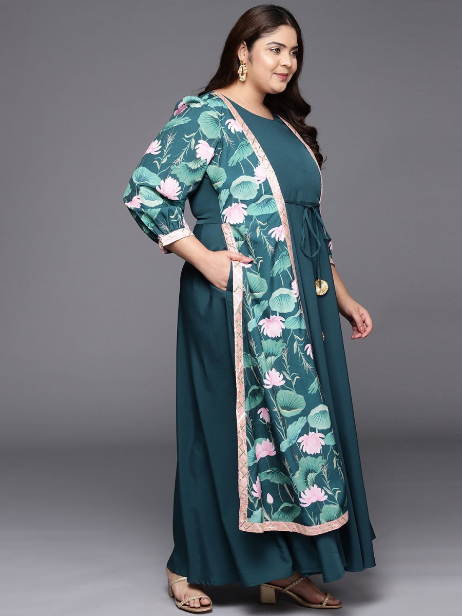 Ahalyaa Plus Size Round neck Maxi Ethnic Dress | Swadesiicart