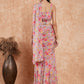 InWeave Women's Pastel Mauve Hibiscus Floral Skirt Saree - Swadesiicart