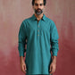 trueBrowns Men's Teal Cotton Shirt Collar Stylized Kurta Co-ord set - Swadesiicart