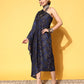 InWeave Women's Indigo Boota Print One Shoulder Kaftan Dress - Swadesiicart