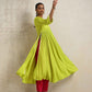 trueBrowns Lime Crinkle Anarkali Flared Kurta Set | Swadesiicart