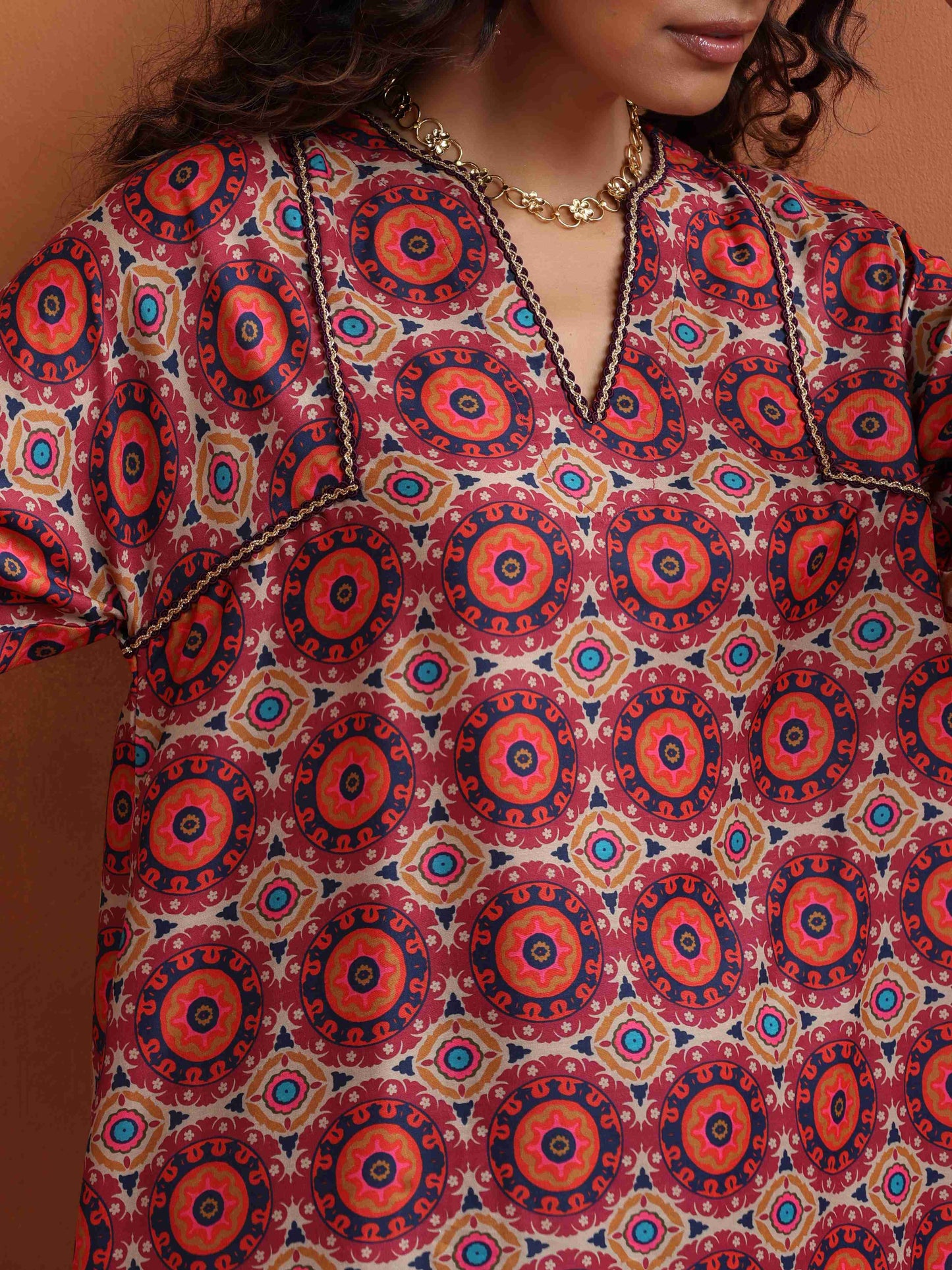 trueBrowns Beige Mandala Print Kurta Co-ord Set - Swadesiicart