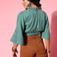 InWeave Women's Teal Blue High Neck Crop Top - Swadesiicart